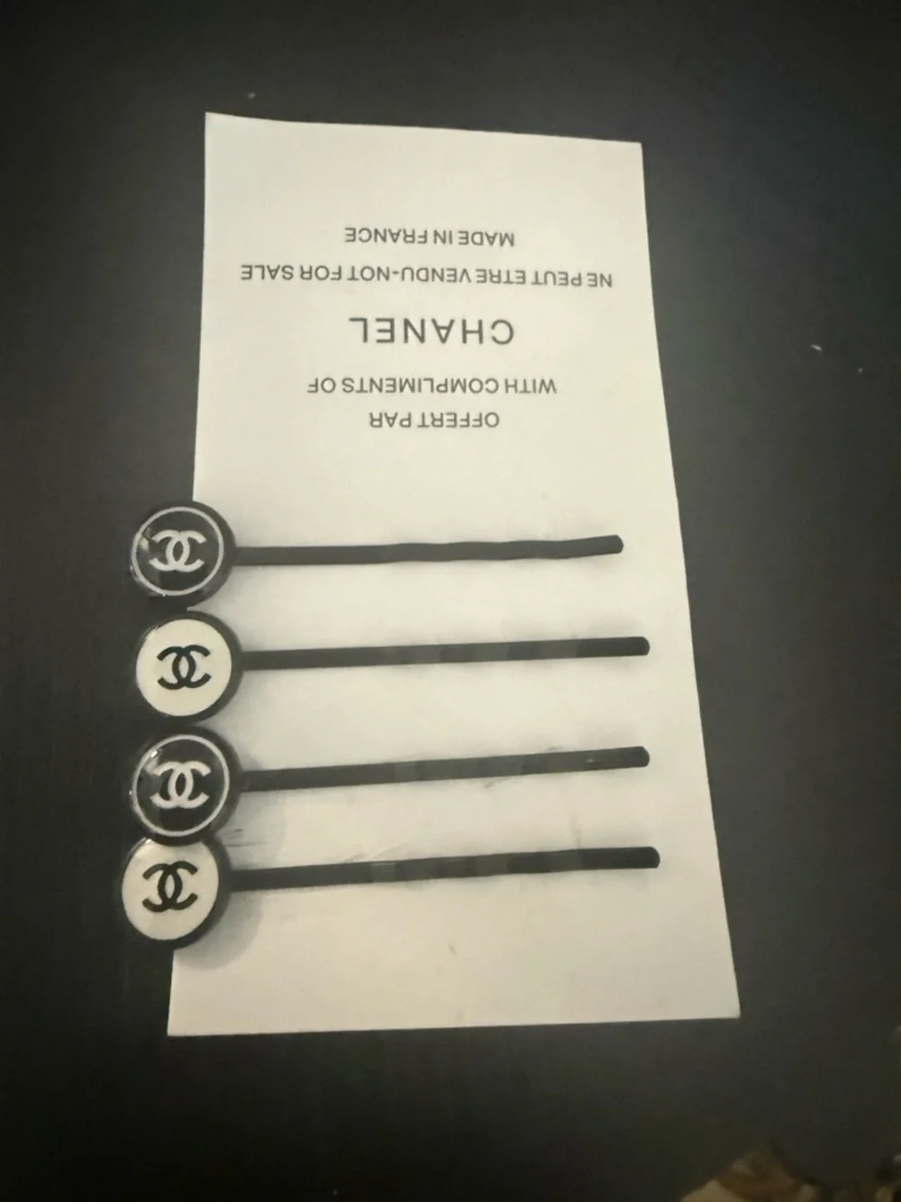 New CHANEL Black and White Logo Bobby Pins - Set of 4
